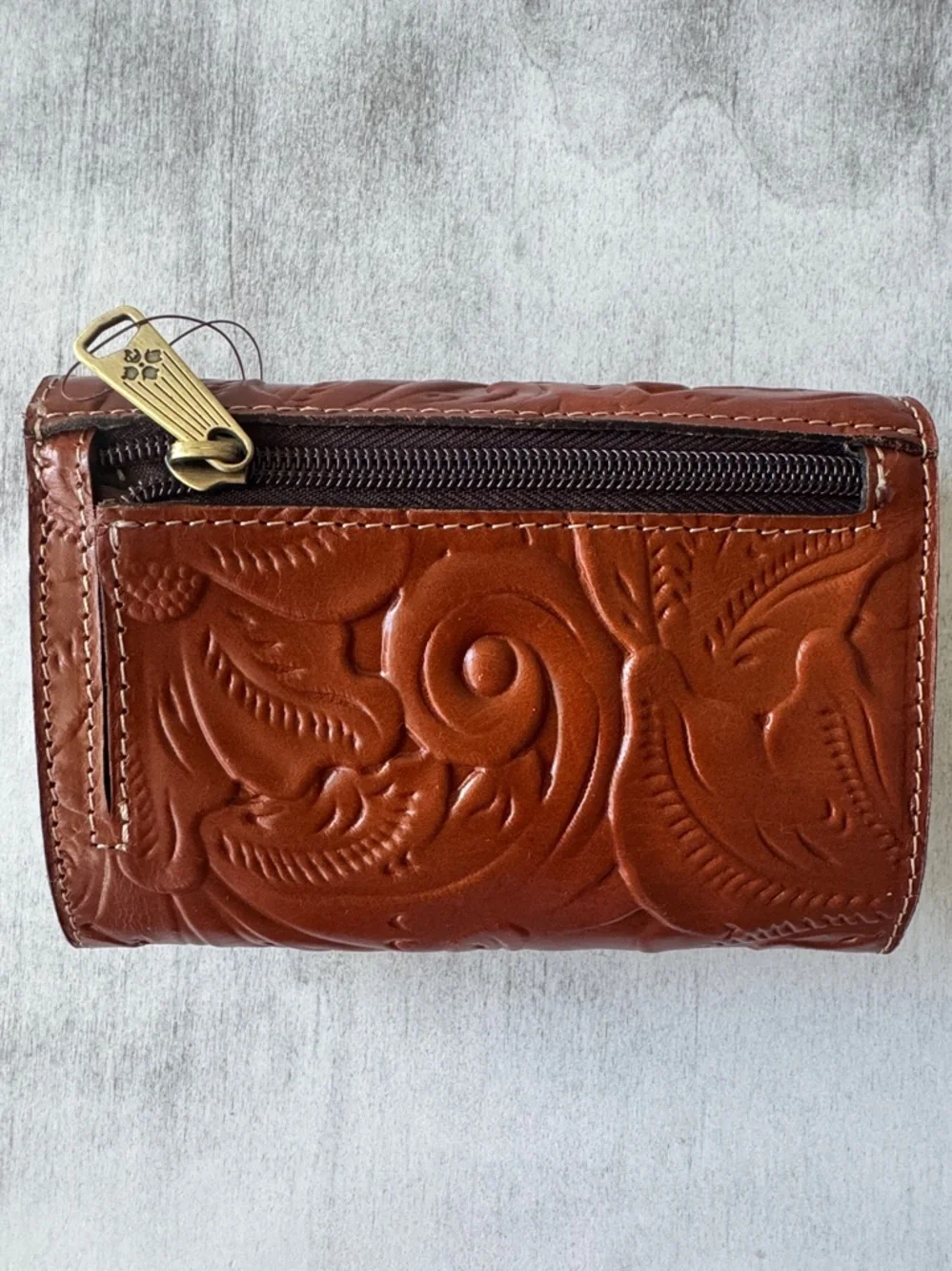 Patricia Nash Wallet Tooled Tri-fold Cametti Leather Florence Brown